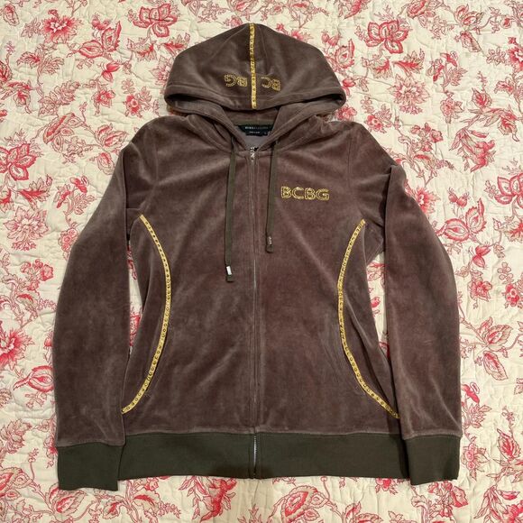 Roxy Other - Y2K BCBG Rhinestone Brown Velour Full Zip Roxy Hoodie!